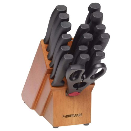 Farberware 18-Piece Never Needs Sharpening Stainless Steel Knife Set with Block Natural Wood Farberware 18-Piece Never Needs Sharpening Stainless Steel Knife Set with Block Natural Wood